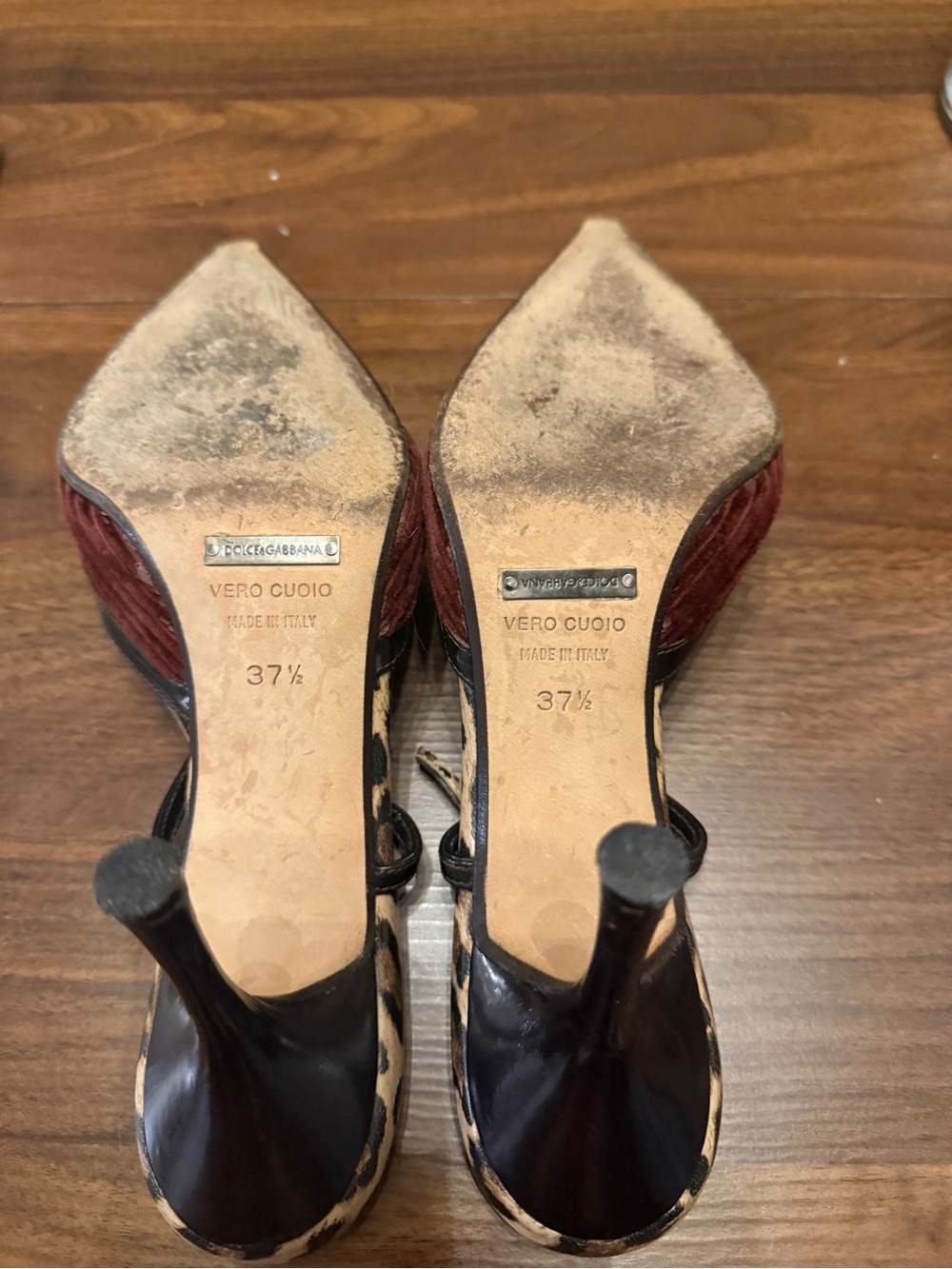 Dolce & Gabbana Burgundy Corduroy and Black Pointed Slingback Heels 37.5 - Picture 5 of 5
